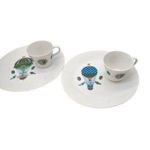 Georges Briard Vintage Fancy Free Hot Air Balloon Snack Plate and Cup
